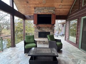 Deck TV installed in cabinet