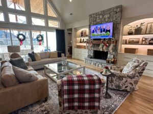 TV installed on stone wall